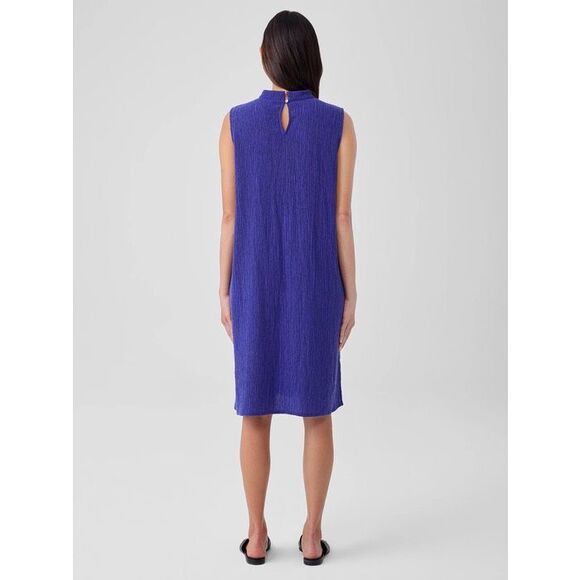 Eileen Fisher Women's $178 Woven Plissé Mock Neck Dress royal size 3X - Picture 5 of 11